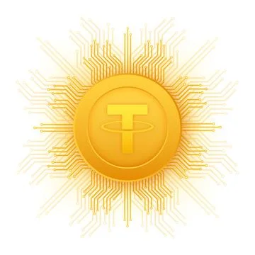Cryptocurrency logo. Tether in flat style on golden background. Vector design イラスト素材