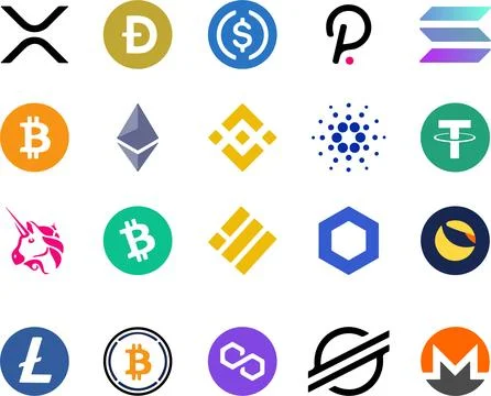Cryptocurrency logo vector icon. . Crypto currency coin . Lumens, Siacoin, .. Stock Illustration
