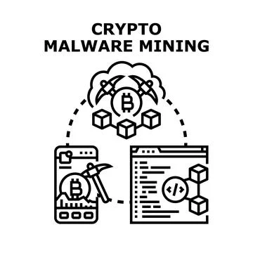 Cryptocurrency malware mining exploiting digital devices concept Illustrazione stock