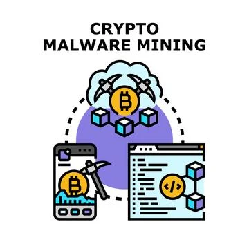 Cryptocurrency malware mining exploiting digital devices concept 스톡 일러스트