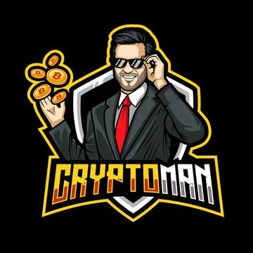 Cryptocurrency man mascot character for mining Stock Illustration