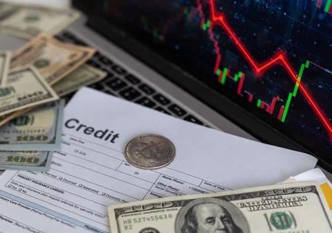 Cryptocurrency market is going down, is time to sell, red candles. The graph Stock Photos