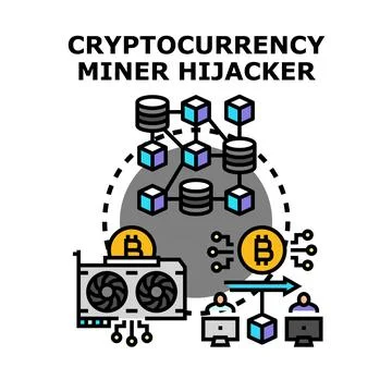 Cryptocurrency miner hijacker attacking network security concept Stock Illustration