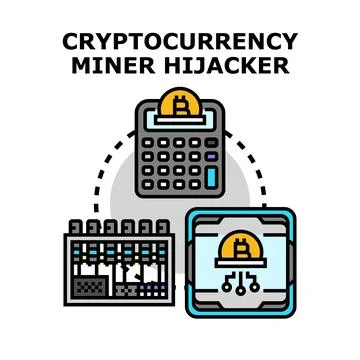 Cryptocurrency miner hijacker concept performing illegal mining activity Ilustración de archivo