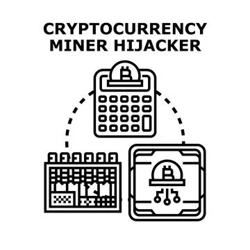Cryptocurrency miner hijacker concept performing illegal mining activity Ilustración de archivo