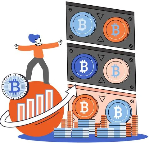 Cryptocurrency miner or trader, stock exchange player, bitcoin investor analyzes Stock Illustration