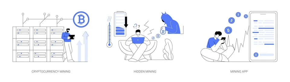 Cryptocurrency mining abstract concept vector illustrations. Stock Illustration