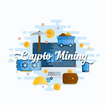 Cryptocurrency Mining Abstract Vector Flat Style Modern Illustration. Bitcoin Illustrazione stock
