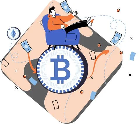 Cryptocurrency mining and exchange platform. Digital payment system, marketplace Stock Illustration