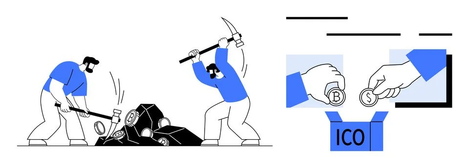 Cryptocurrency Mining and Initial Coin Offering Process Simplified Stock Illustration