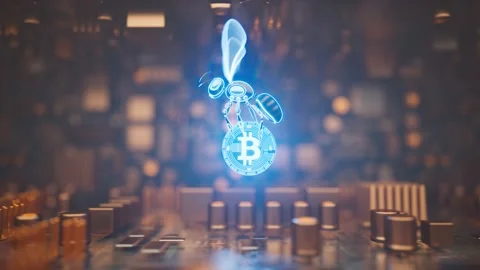 Cryptocurrency mining bee transfers earnings through a circuit board environment Stock Footage 202278089
