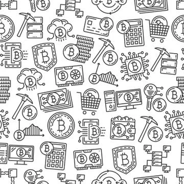 Cryptocurrency mining bitcoin seamless pattern Stock Illustration
