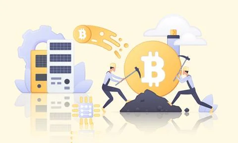 Cryptocurrency Mining Bitcoin Volumetric Concept Vector Illustrazione stock