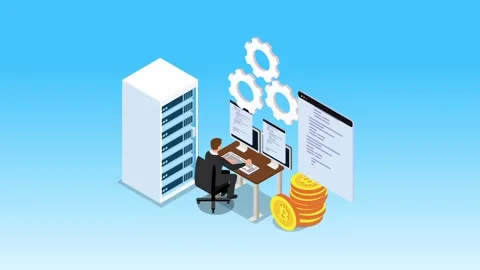 Cryptocurrency Mining, Blockchain Engineering and Server Data Processing 3d.. 库存影片 337945058