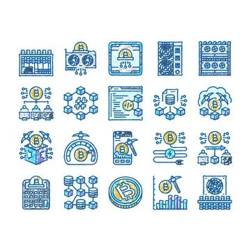 Cryptocurrency mining blockchain icons hand drawn Stock Illustration