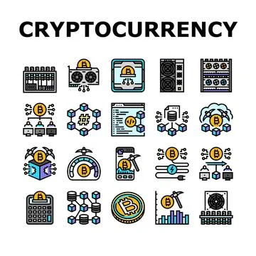 Cryptocurrency mining blockchain icons set vector Stockillustratie