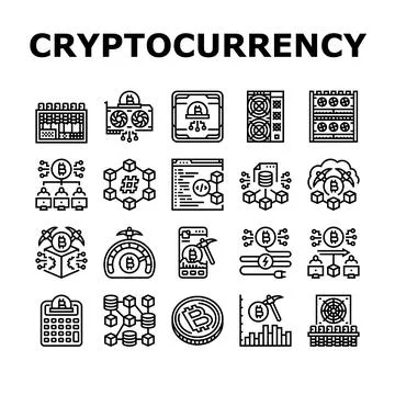 Cryptocurrency mining blockchain icons set vector Stockillustratie