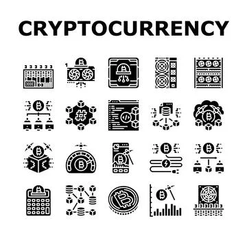 Cryptocurrency mining blockchain icons set vector Stockillustratie