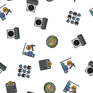 Cryptocurrency mining blockchain seamless pattern vector 스톡 일러스트