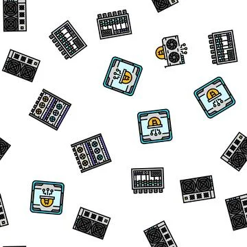 Cryptocurrency mining blockchain seamless pattern vector Stock Illustration