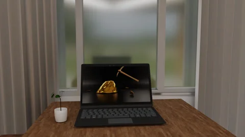 Cryptocurrency mining, blockchain technology business symbols 3d rendering Stock Footage 252350269