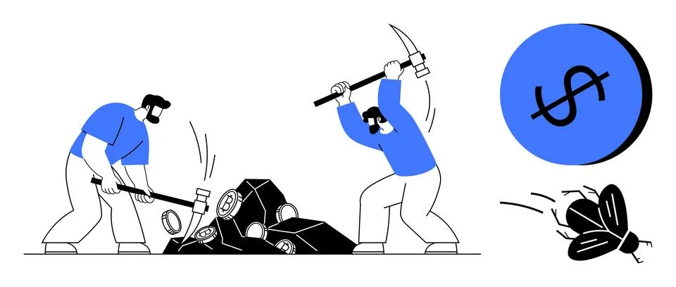 Cryptocurrency mining, blockchain technology, digital economy, financial grow イラスト素材