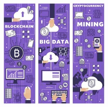 Cryptocurrency mining, cloud data blockchain Illustrazione stock