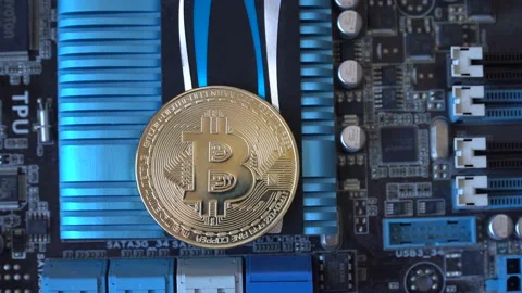 Cryptocurrency mining concept with bitcoins on graphic videocard 스톡 동영상 87691739