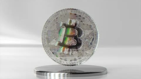 Cryptocurrency mining concept. Diamond bitcoin on a metal platform. Coin. 3d Stock Illustration