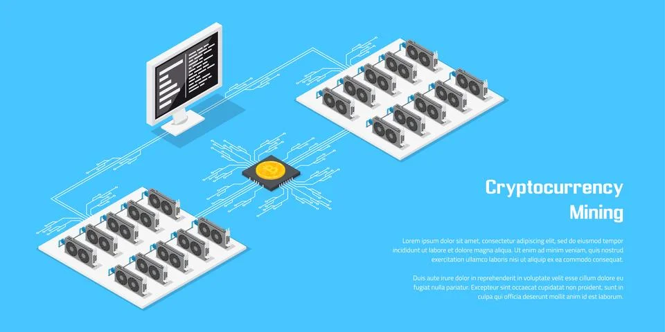 Cryptocurrency mining concept Stock Illustration