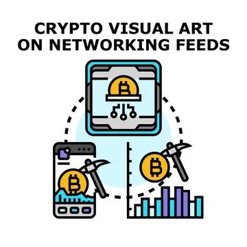 Cryptocurrency mining concept on networking feeds 스톡 일러스트