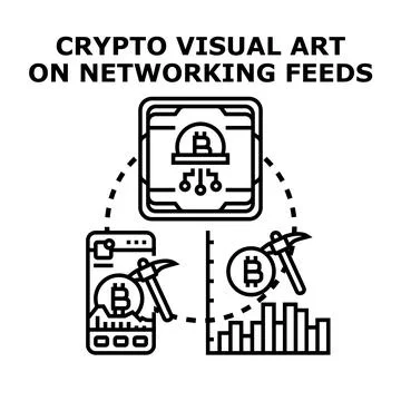 Cryptocurrency mining concept on networking feeds Ilustración de archivo