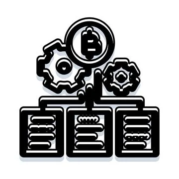 Cryptocurrency mining concept with servers and gears Stock Illustration