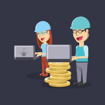 Cryptocurrency mining design Stock Illustration