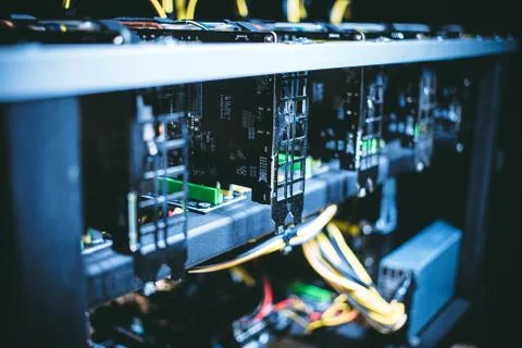 Cryptocurrency mining. E-business. Close-up. Stock Photos