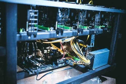 Cryptocurrency mining. E-business. Close-up. Stock Photos