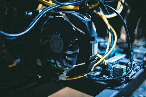 Cryptocurrency mining. E-business. Close-up. Stock Photos