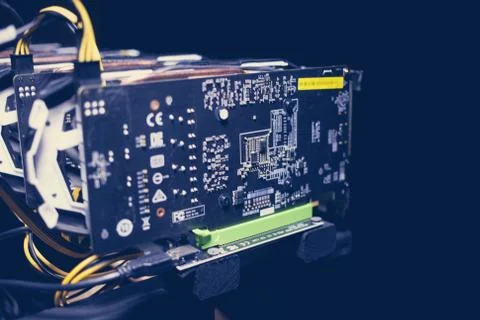 Cryptocurrency mining. E-business. Close-up. Stock Photos