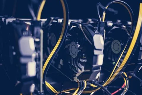Cryptocurrency mining. E-business. Close-up. Foto stock
