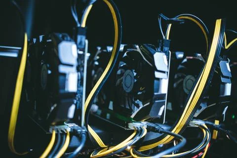 Cryptocurrency mining. E-business. Close-up. Stock Photos