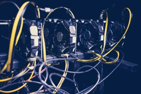Cryptocurrency mining. E-business. Close-up. Stock Photos