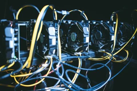 Cryptocurrency mining. E-business. Close-up. Stock Photos