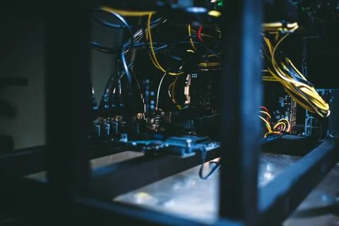 Cryptocurrency mining. E-business. Close-up. Stock Photos