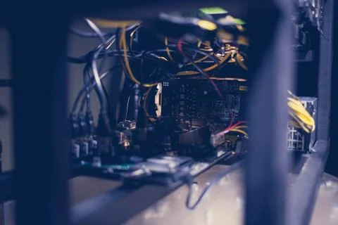 Cryptocurrency mining. E-business. Close-up. Stock Photos
