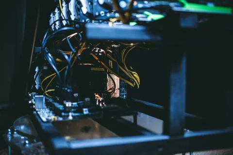 Cryptocurrency mining. E-business. Close-up. Stock Photos
