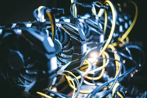 Cryptocurrency mining. E-business. Close-up. Stock Photos
