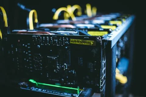 Cryptocurrency mining. E-business. Close-up. Stock Photos