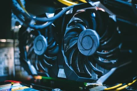 Cryptocurrency mining. E-business. Close-up. Stock Photos