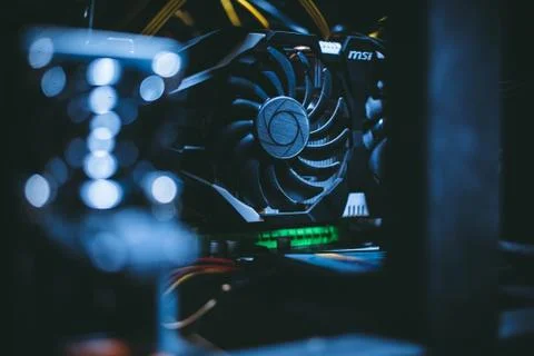 Cryptocurrency mining. E-business. Close-up. Stock Photos