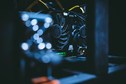 Cryptocurrency mining. E-business. Close-up. Stock Photos